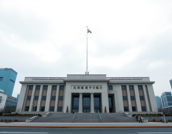 South Korean National Assembly building under overcast sky, symbolizing legislative action on crypto pension bill.