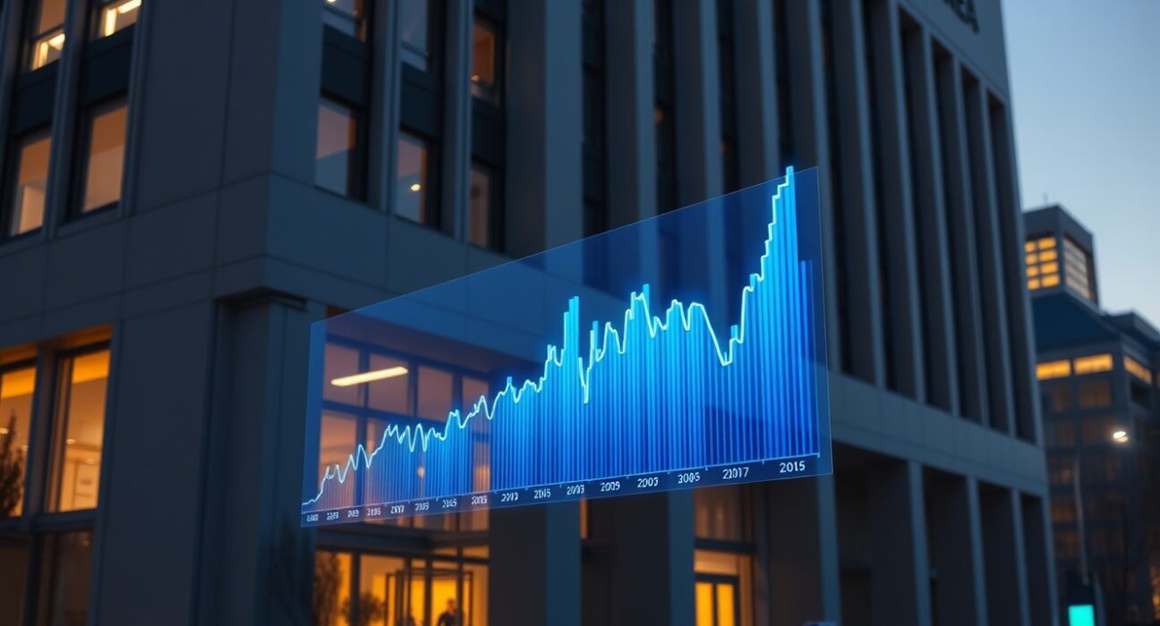 South Korea's new Serious Crimes Investigation Agency building with a superimposed crypto price chart, symbolizing the crackdown on market manipulation.