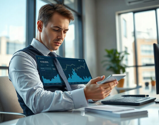 Tax official reviewing cryptocurrency transaction data on a screen in a modern office