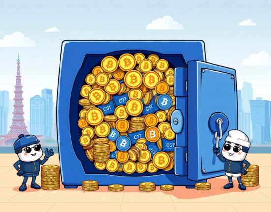 A cartoon illustration showing South Korea crypto reserves securely stored by exchanges, symbolizing robust user protection.