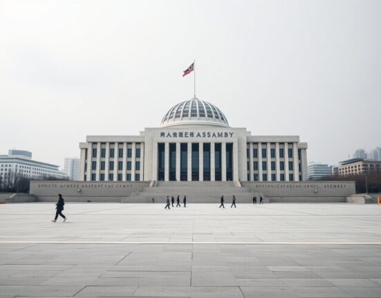 South Korean National Assembly building in Seoul on a cloudy day, a central subject for the crypto tax petition story.