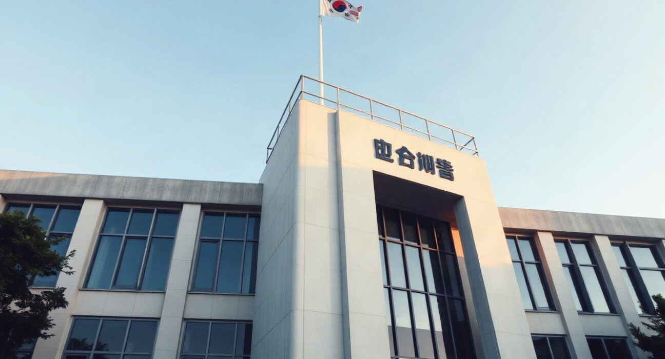South Korea National Tax Service building in Seoul with national flag, symbolizing crypto tax regulation challenges.