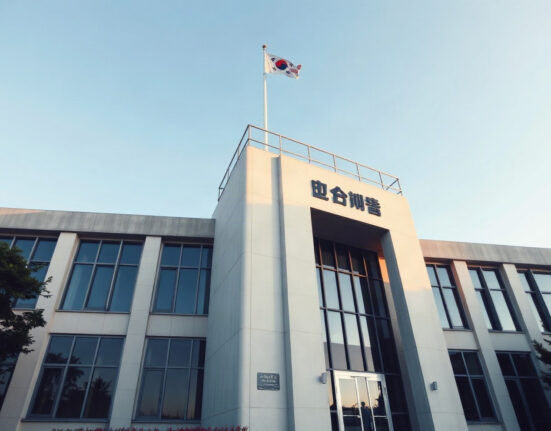 South Korea National Tax Service building in Seoul with national flag, symbolizing crypto tax regulation challenges.