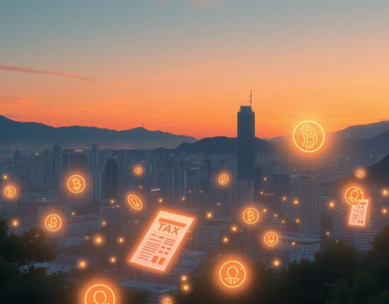 Illustration of South Korea's landmark ruling on crypto taxable income for blockchain project work.