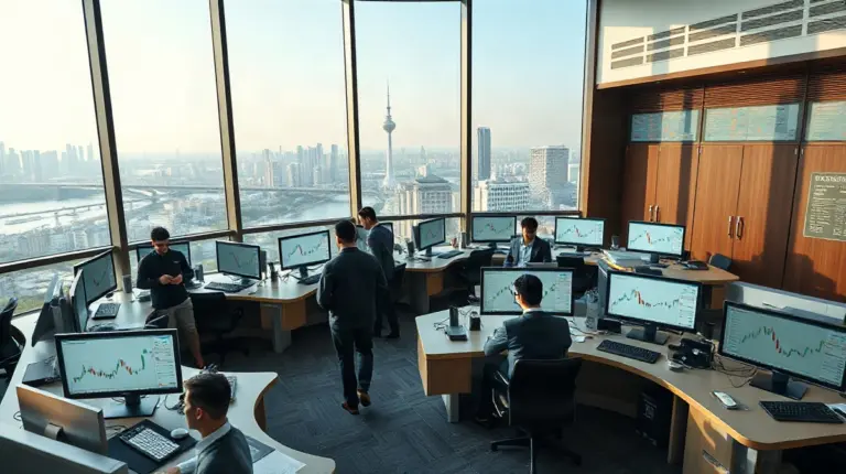 Traders at Seoul cryptocurrency exchange desks watching quiet price charts during a week of declining Korean trading volume