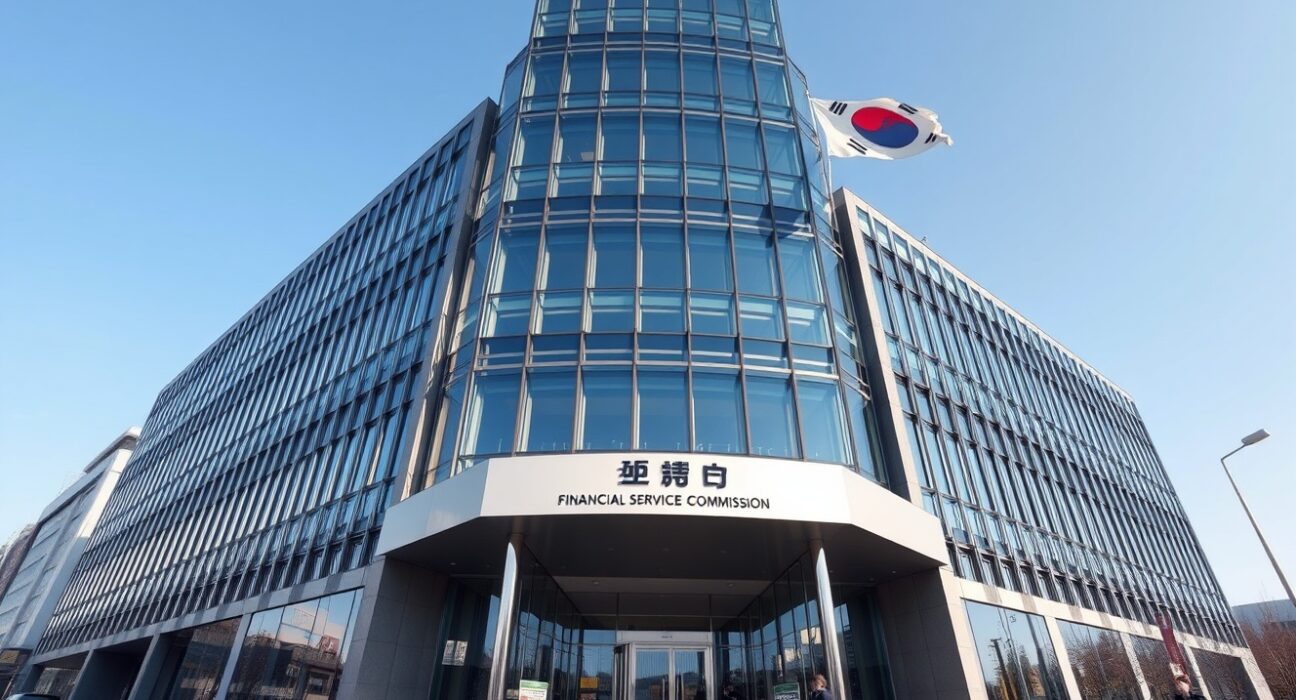 South Korea's Financial Services Commission building in Seoul on a clear day, representing regulatory authority.