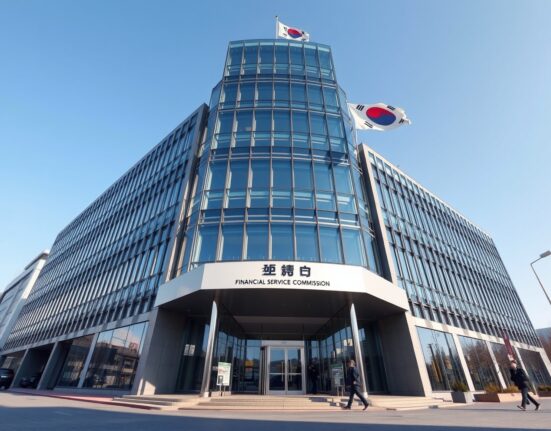 South Korea's Financial Services Commission building in Seoul on a clear day, representing regulatory authority.