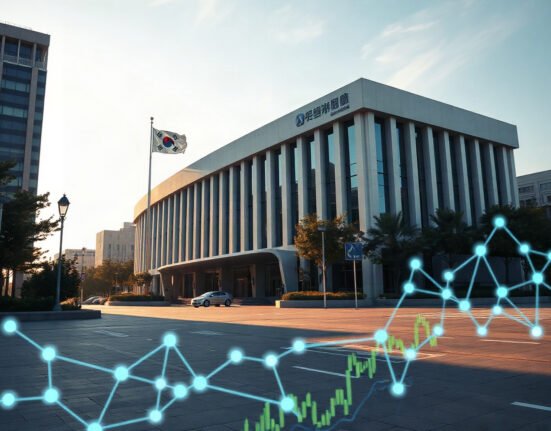 South Korea's Financial Services Commission building in Seoul, with digital asset regulation imagery