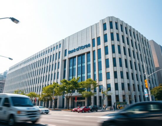Bank of Korea headquarters in Seoul on a clear day, representing South Korea's monetary policy.