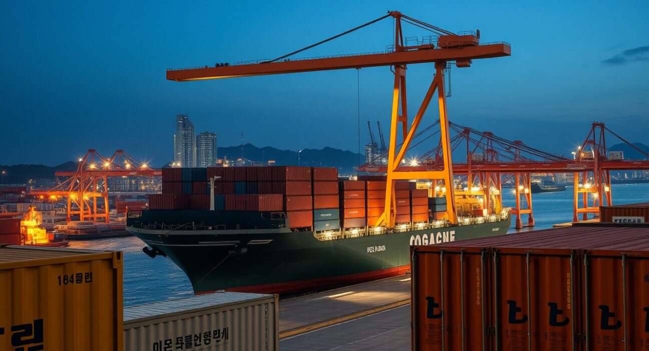 South Korea's export economy with container ships at Busan port representing trade growth