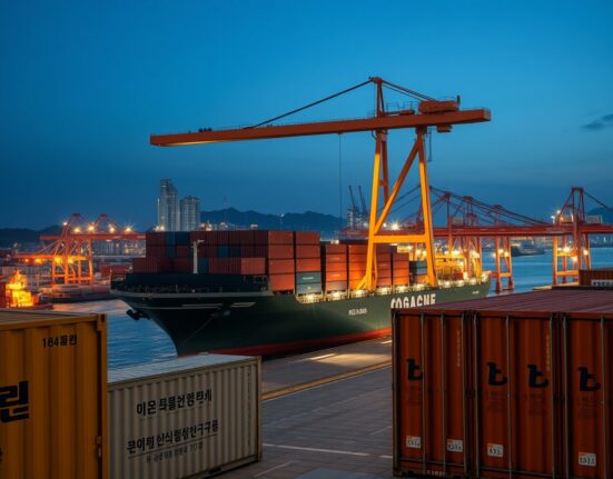 South Korea's export economy with container ships at Busan port representing trade growth