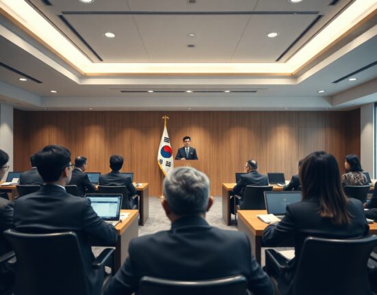 South Korean lawmaker speaking at a policy event about won stablecoin regulation in Seoul.