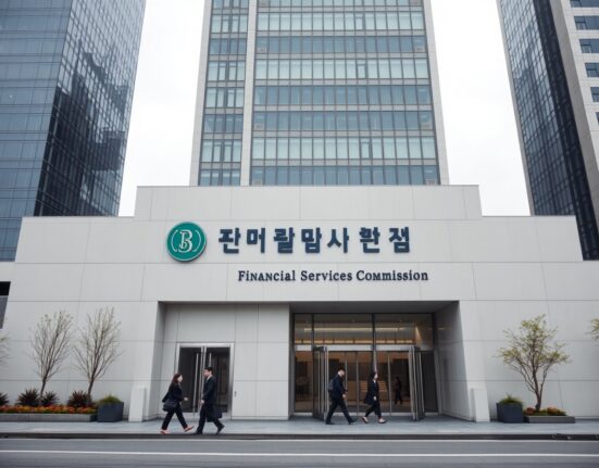 Exterior of South Korea's Financial Services Commission building in Seoul, symbolizing regulatory oversight of virtual asset exchanges.