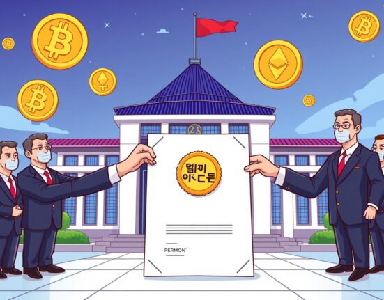 South Korea's FSC establishes a permanent Virtual Asset Division for cryptocurrency oversight in a vibrant cartoon scene.