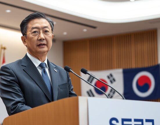 FSS Governor Lee Chan-jin speaking at a press conference about crypto regulation in South Korea