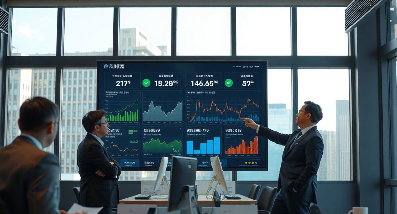 Financial Supervisory Service official reviewing digital dashboard with crypto fraud reimbursement data in Seoul office