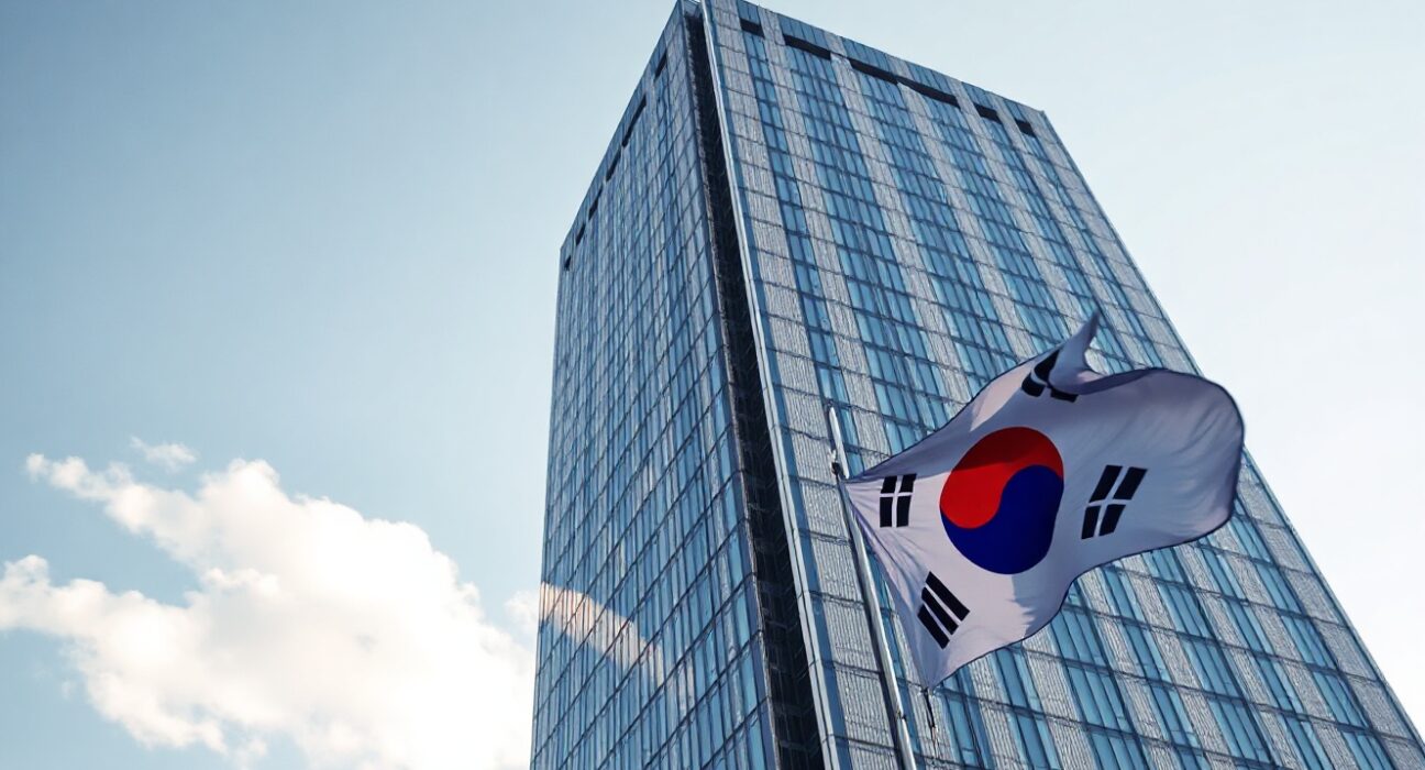 Bank of Korea headquarters in Seoul, South Korea, on a clear day.