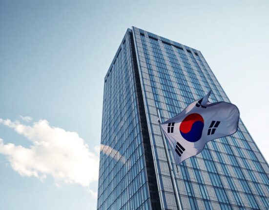 Bank of Korea headquarters in Seoul, South Korea, on a clear day.