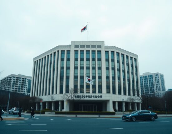 Bank of Korea headquarters in Seoul on a cloudy day, representing cautious monetary policy amid rising CPI.