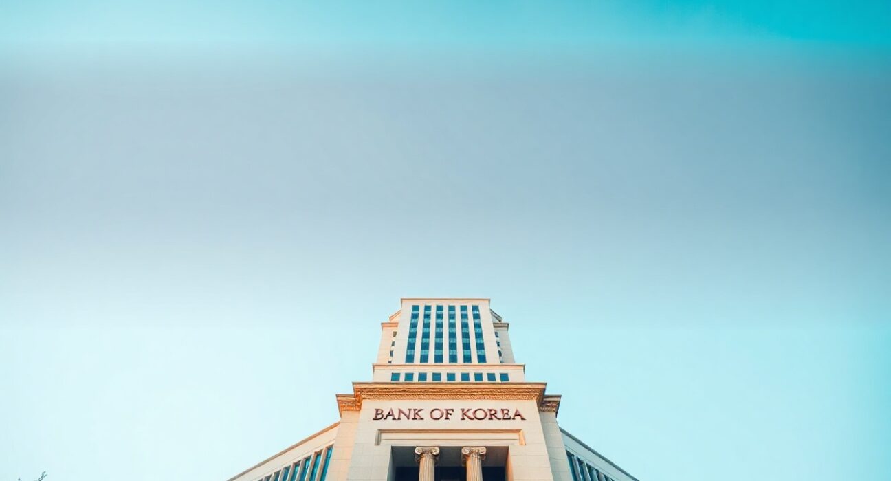 Bank of Korea headquarters in Seoul, South Korea, on a clear day.