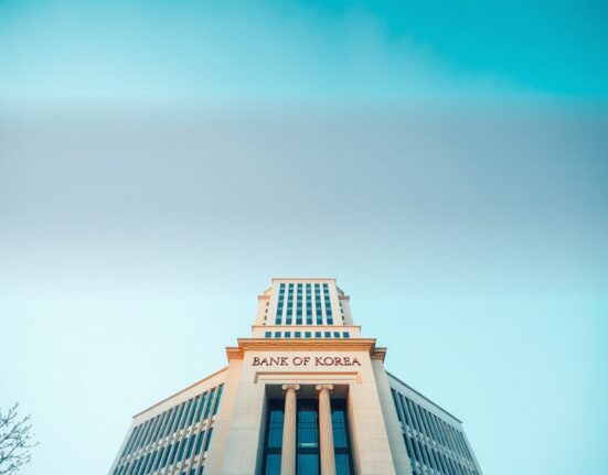 Bank of Korea headquarters in Seoul, South Korea, on a clear day.