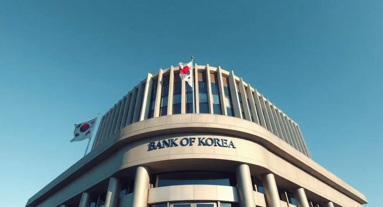 Bank of Korea headquarters in Seoul, symbolizing monetary policy and money supply data.
