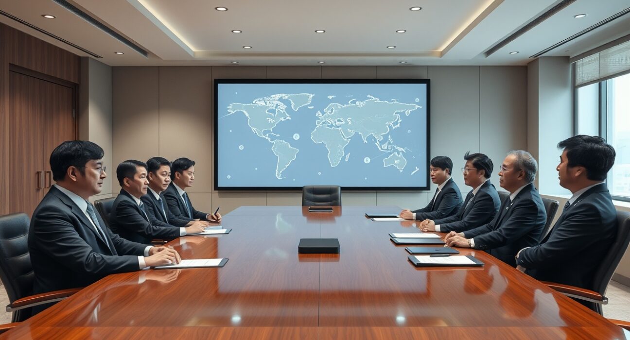 South Korean government officials meeting to discuss cross-border virtual asset transfer monitoring regulations.
