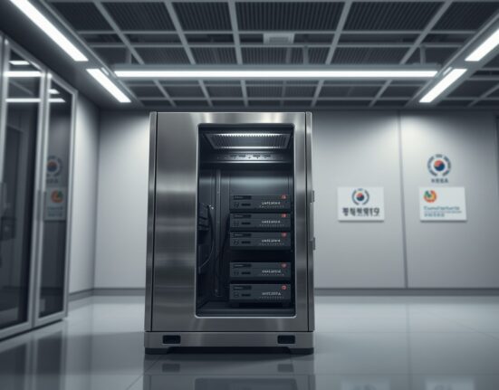 Secure cold storage hardware wallets in a government facility, representing South Korea's NTS crypto custody review.