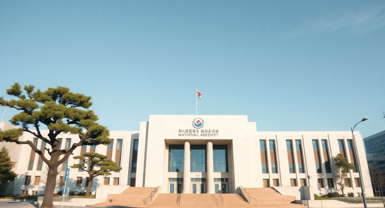 South Korean National Assembly building in Seoul, where lawmakers debate the cryptocurrency tax delay bill.