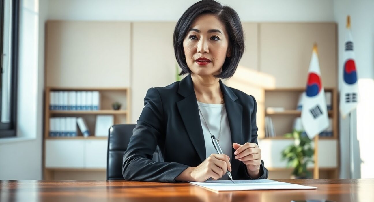 South Korean Prime Minister nominee Han Seong-sook in a formal office setting