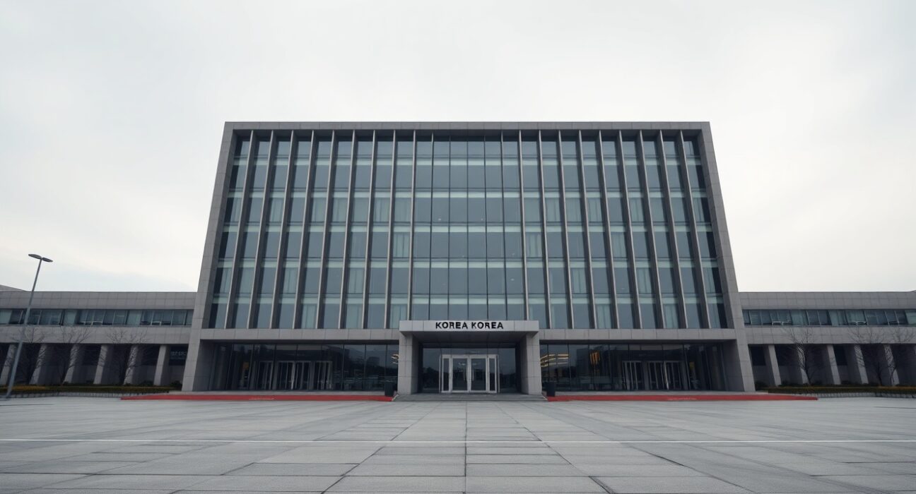 Exterior of a modern government building in Seoul, South Korea, representing financial crime enforcement.