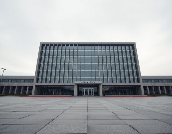 Exterior of a modern government building in Seoul, South Korea, representing financial crime enforcement.