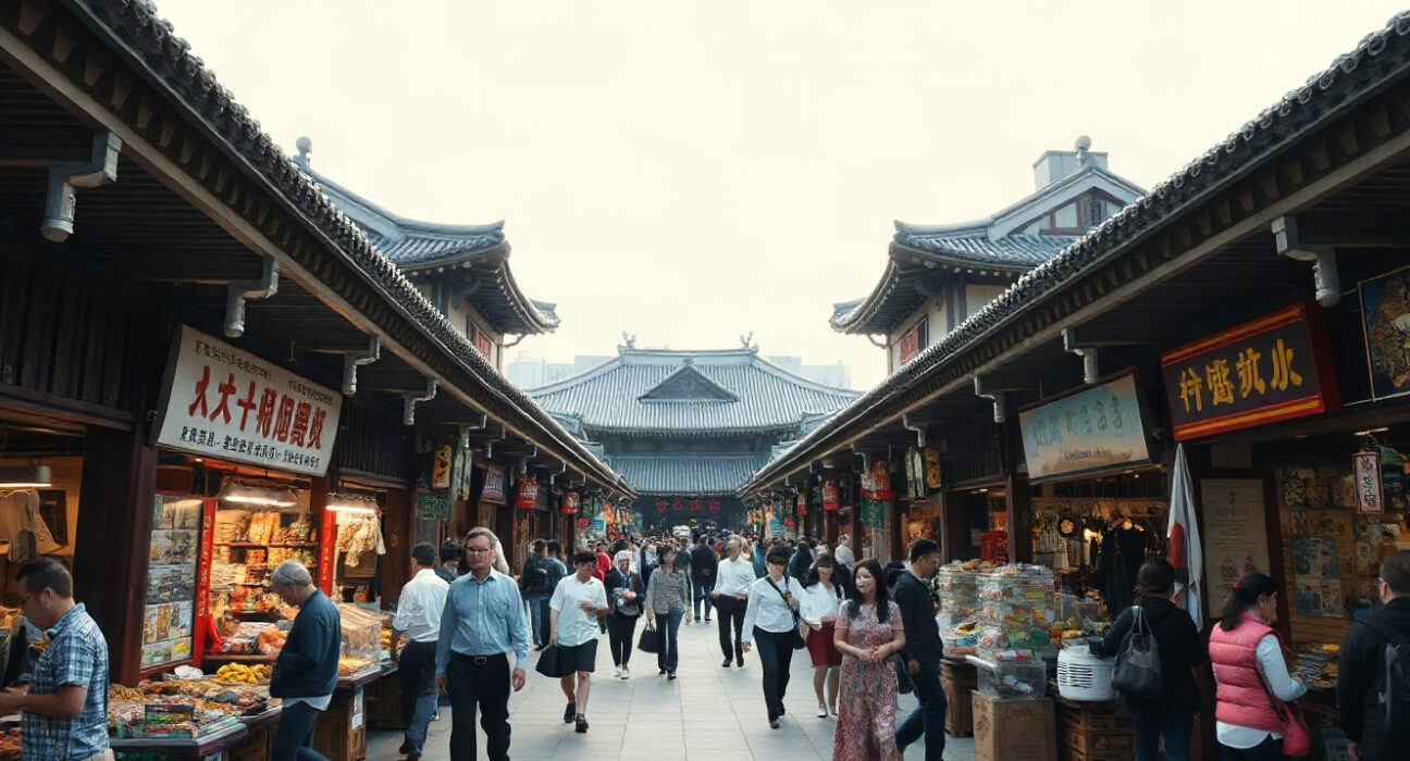 Commercial district in Seoul, South Korea, reflecting service sector activity.