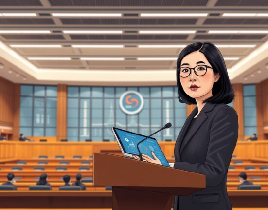 South Korean lawmaker Kim Hyun-jung discussing stablecoin legislation at the National Assembly.