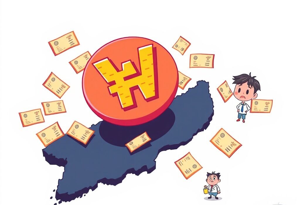 Cartoon showing South Korea's challenge in developing a stablecoin due to unavailable short-term government bond reserves.