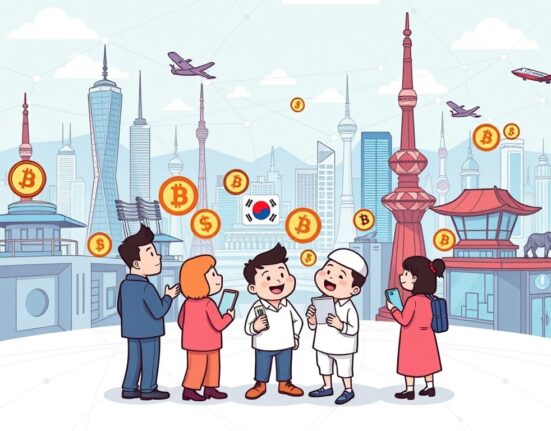 A cartoon illustration depicting the exciting race for South Korea stablecoin development in the digital payment landscape.