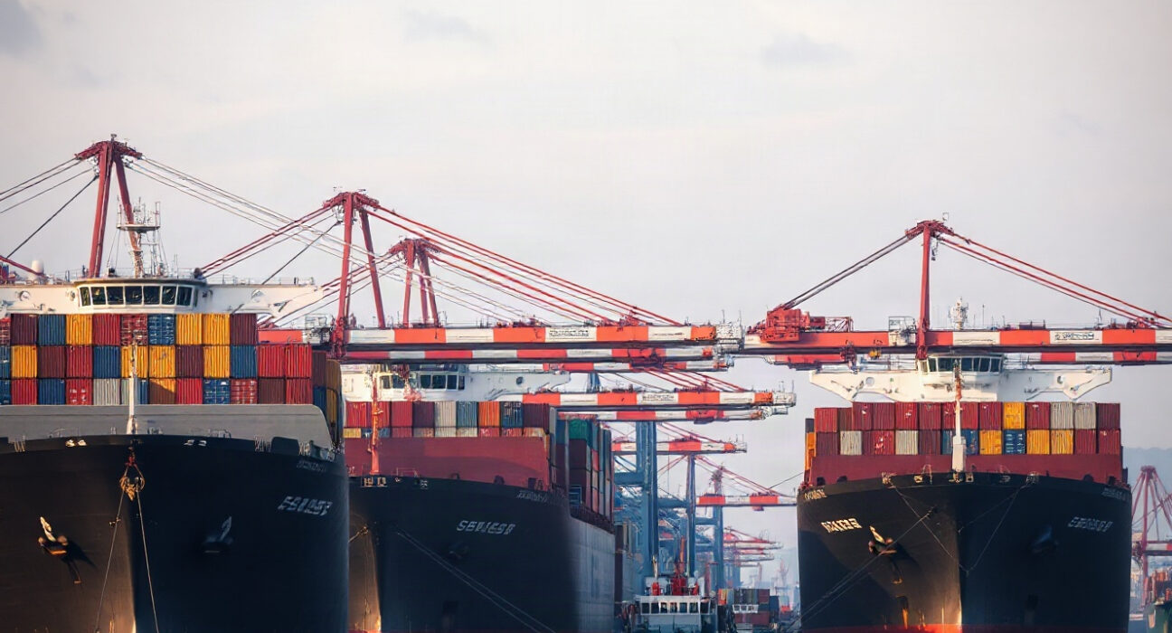 Container ships and cranes at the Port of Busan, South Korea, representing trade activity