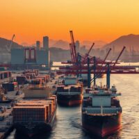 Container ships at the Port of Busan, South Korea, representing trade activity