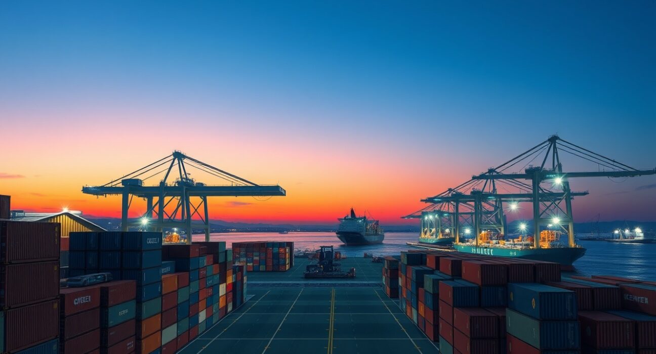 South Korea's trade resilience shown through modern port operations and shipping container logistics.