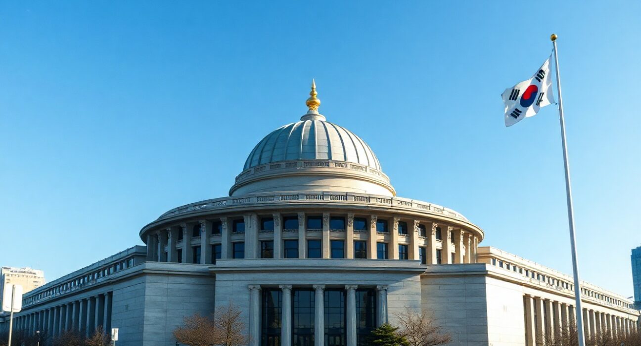 South Korea's National Assembly building in Seoul, where the virtual asset tax delay bill will be proposed.