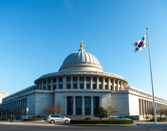 South Korea's National Assembly building in Seoul, where the virtual asset tax delay bill will be proposed.