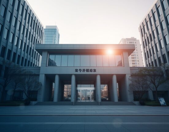 Government building in Seoul with digital overlay representing cryptocurrency regulation