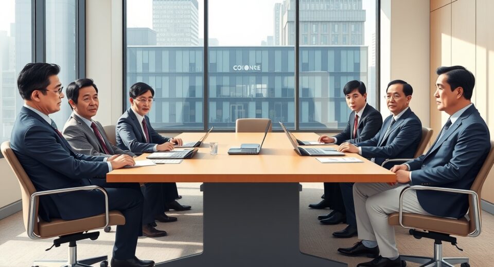 People Power Party meets cryptocurrency exchange CEOs to discuss virtual asset tax abolition in Seoul conference room