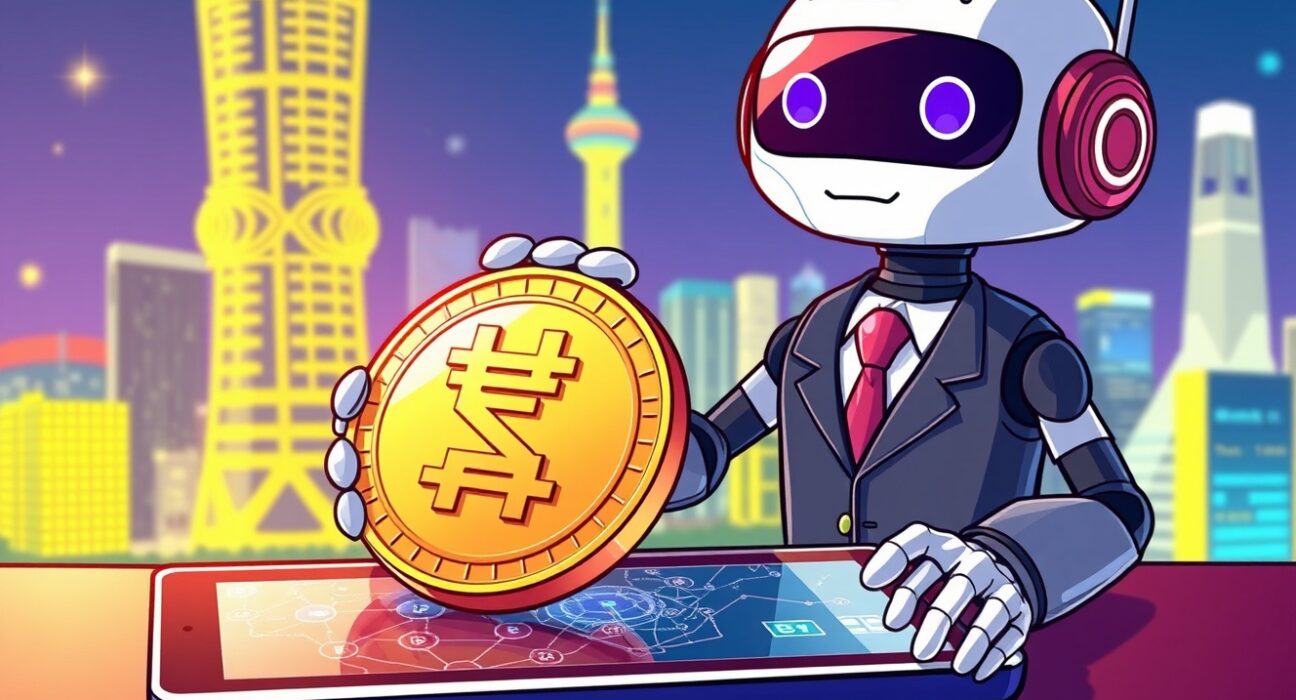 A cartoon illustrating South Korea's new regulatory framework for secure won stablecoins as digital payment tokens.
