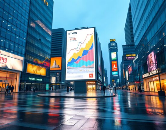 Strategic advertising push by South Korean crypto exchanges in Seoul's financial district.
