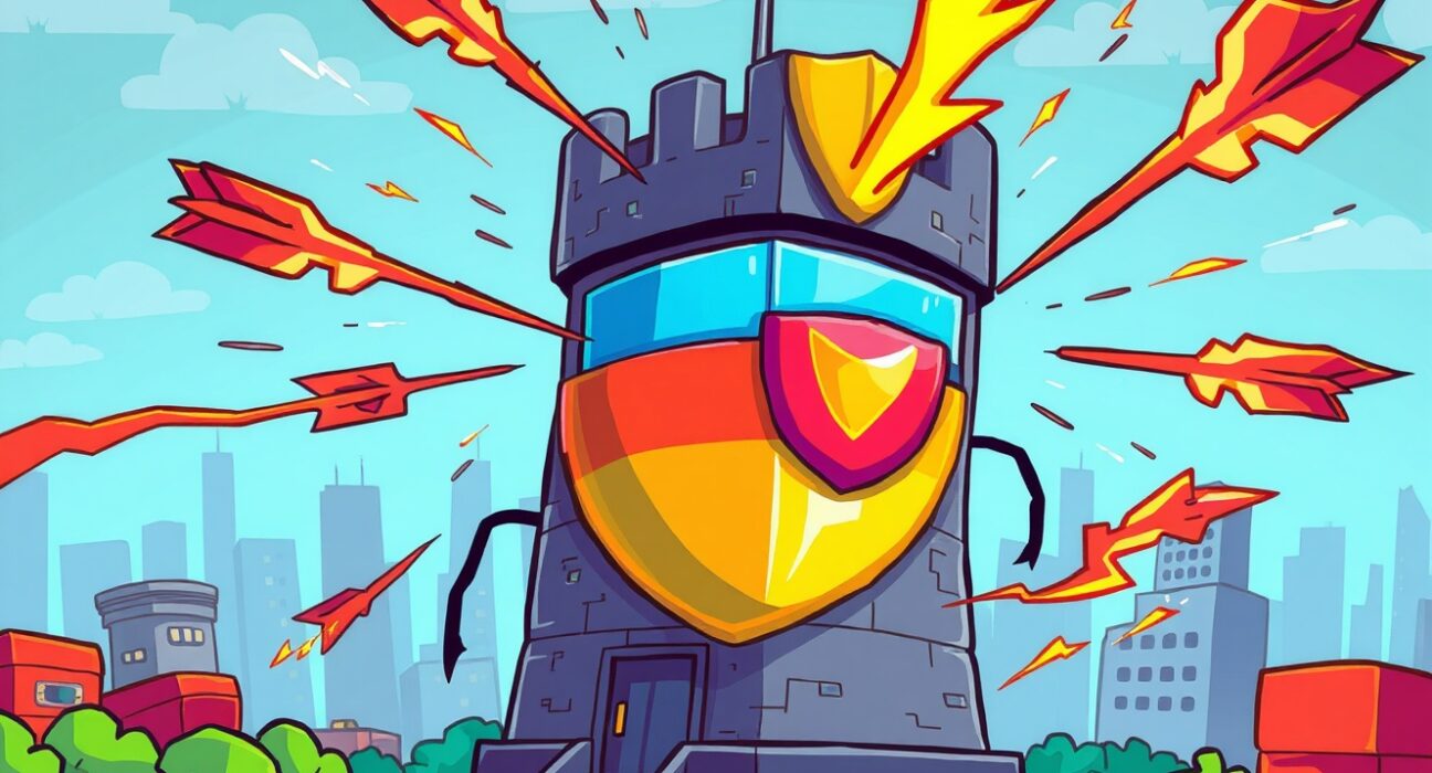 Cartoon illustration showing a dramatic surge in hacking attempts targeting South Korean crypto exchanges.