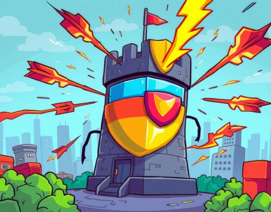 Cartoon illustration showing a dramatic surge in hacking attempts targeting South Korean crypto exchanges.