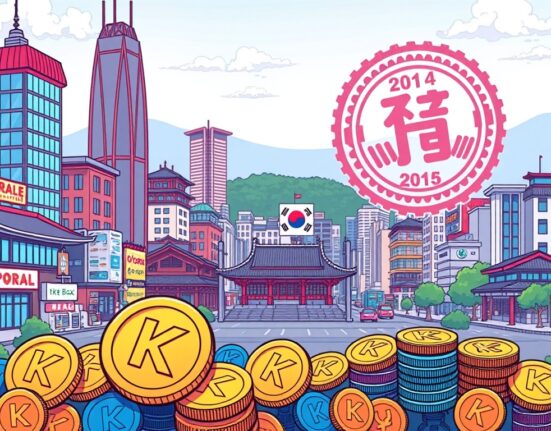 A cartoon image showing South Korean crypto exchanges filtering out domestic 'kimchi coins' due to strict regulations, symbolizing the market shift.