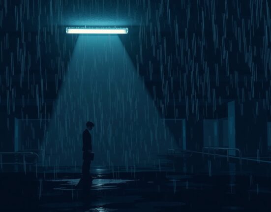 Illustration of a cryptocurrency robbery scenario in an underground parking garage, highlighting security risks.