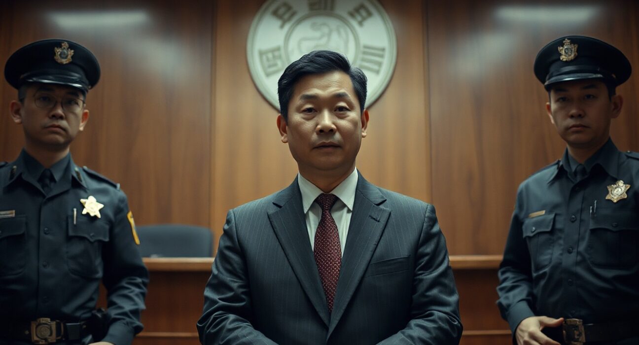 A man in handcuffs in a South Korean courtroom, indicted for laundering $554 million through Huione Pay.